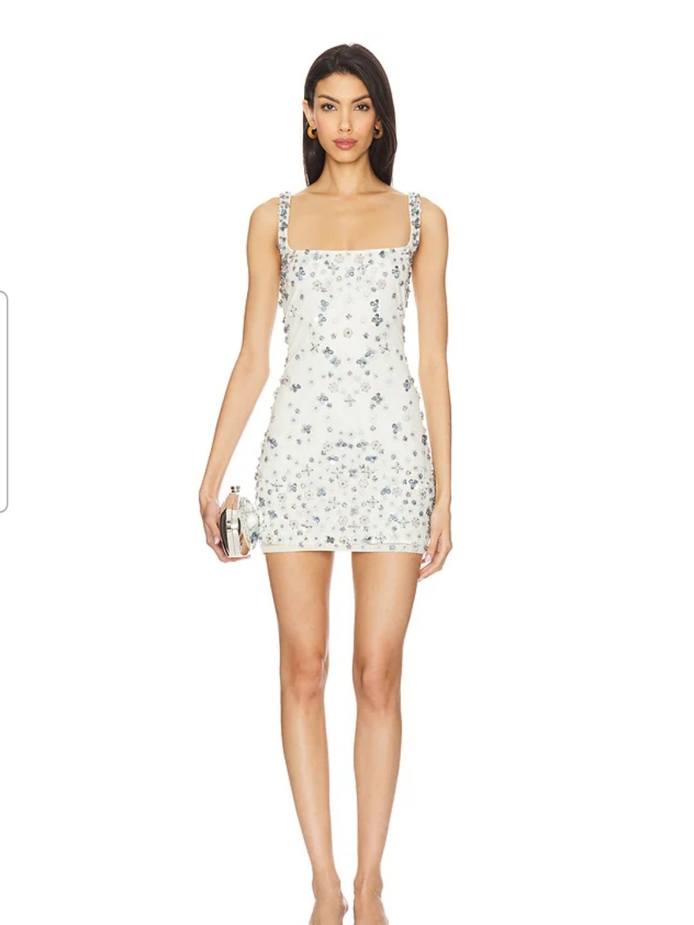 MAJORELLE White Embellished Square-Neck Mini Dress